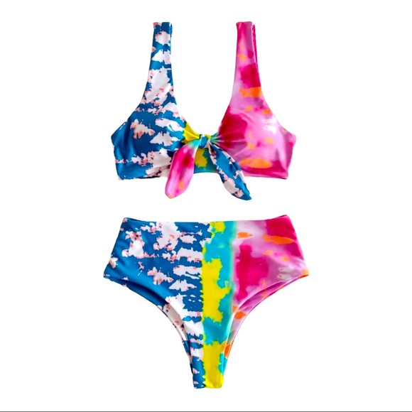 Tie Dye Tie Front Cheeky Bikini NEW - Picture 2 of 4